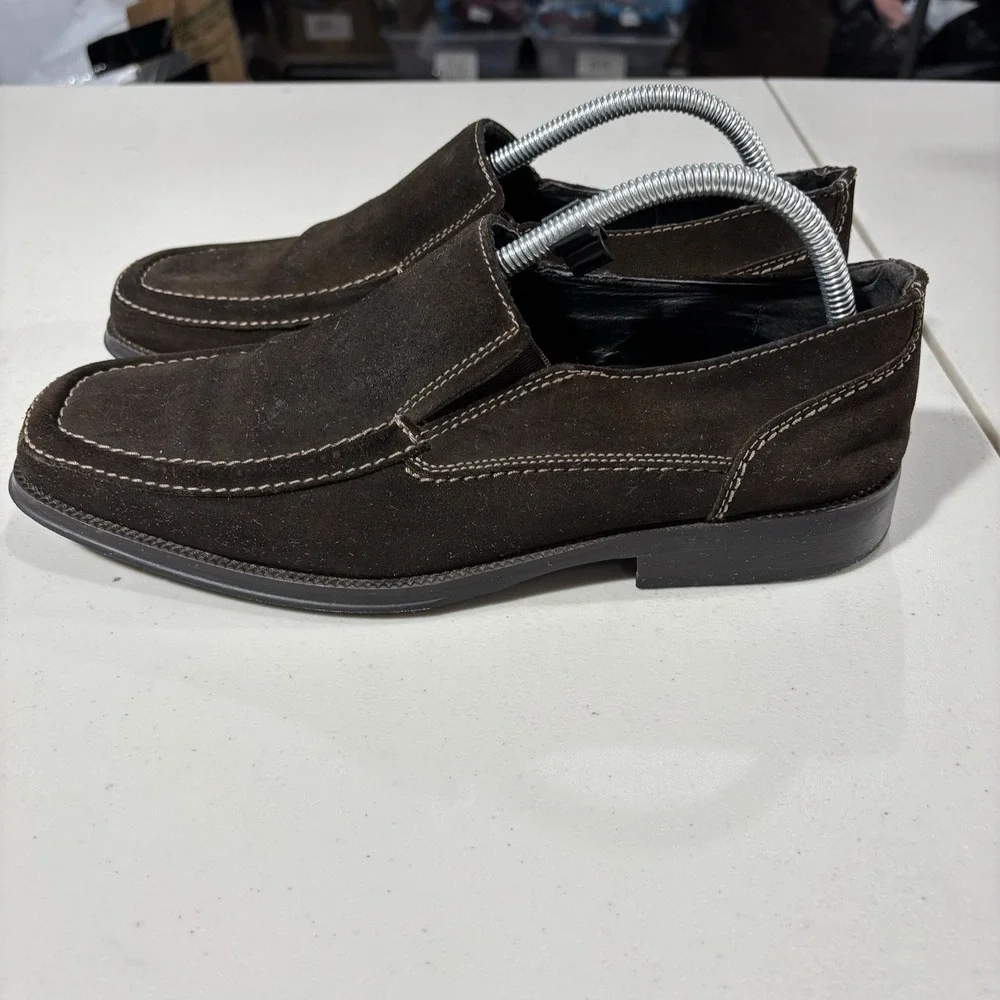 Natha Studio Mens Brown Leather Dress Casual Slip On Loafers 8.5M Suede Preppy